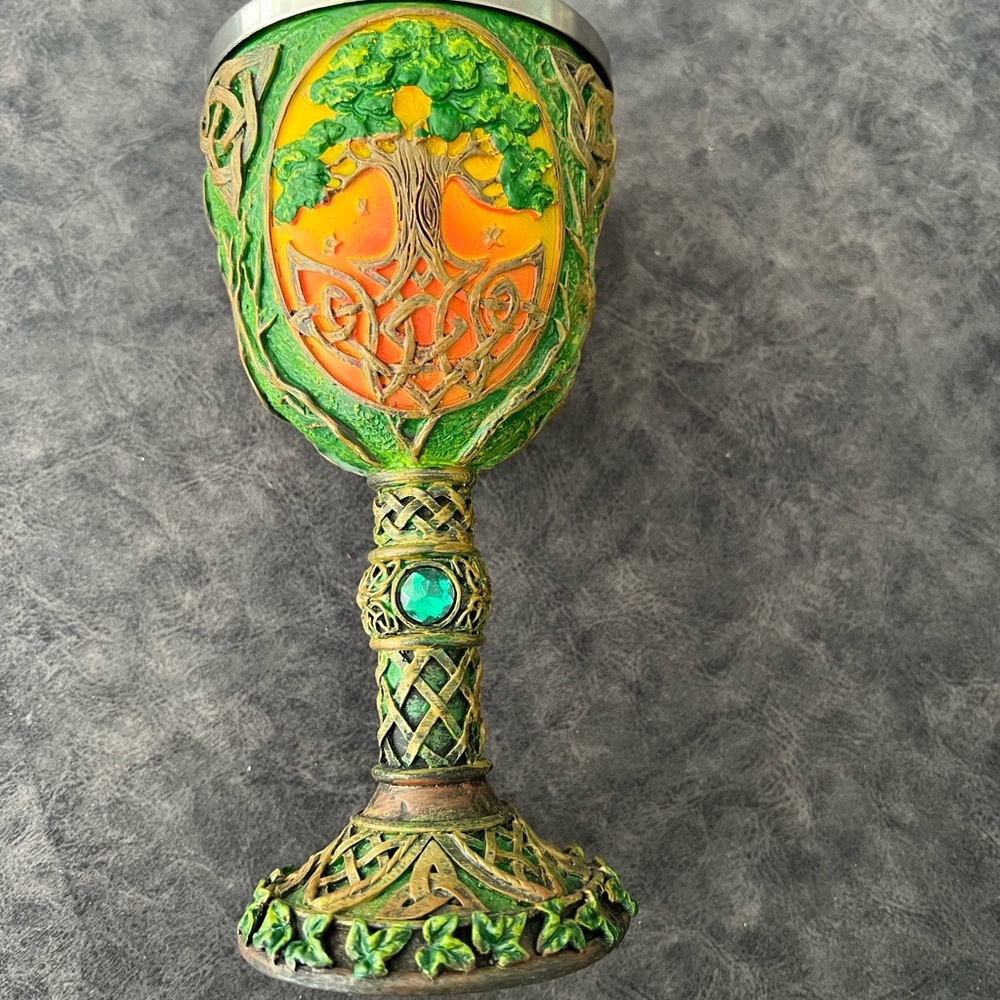 Source Unknown Green and Orange Celtic Goblet